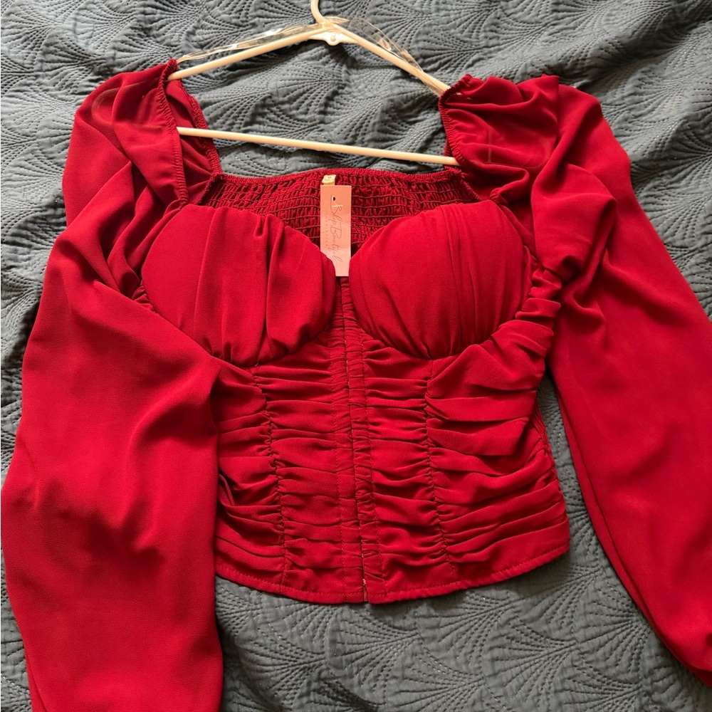 Bluebelle Red Ruched Sweetheart Bustier Blouse
